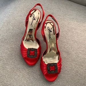 Annie Red satin heels 3 1/2 inches